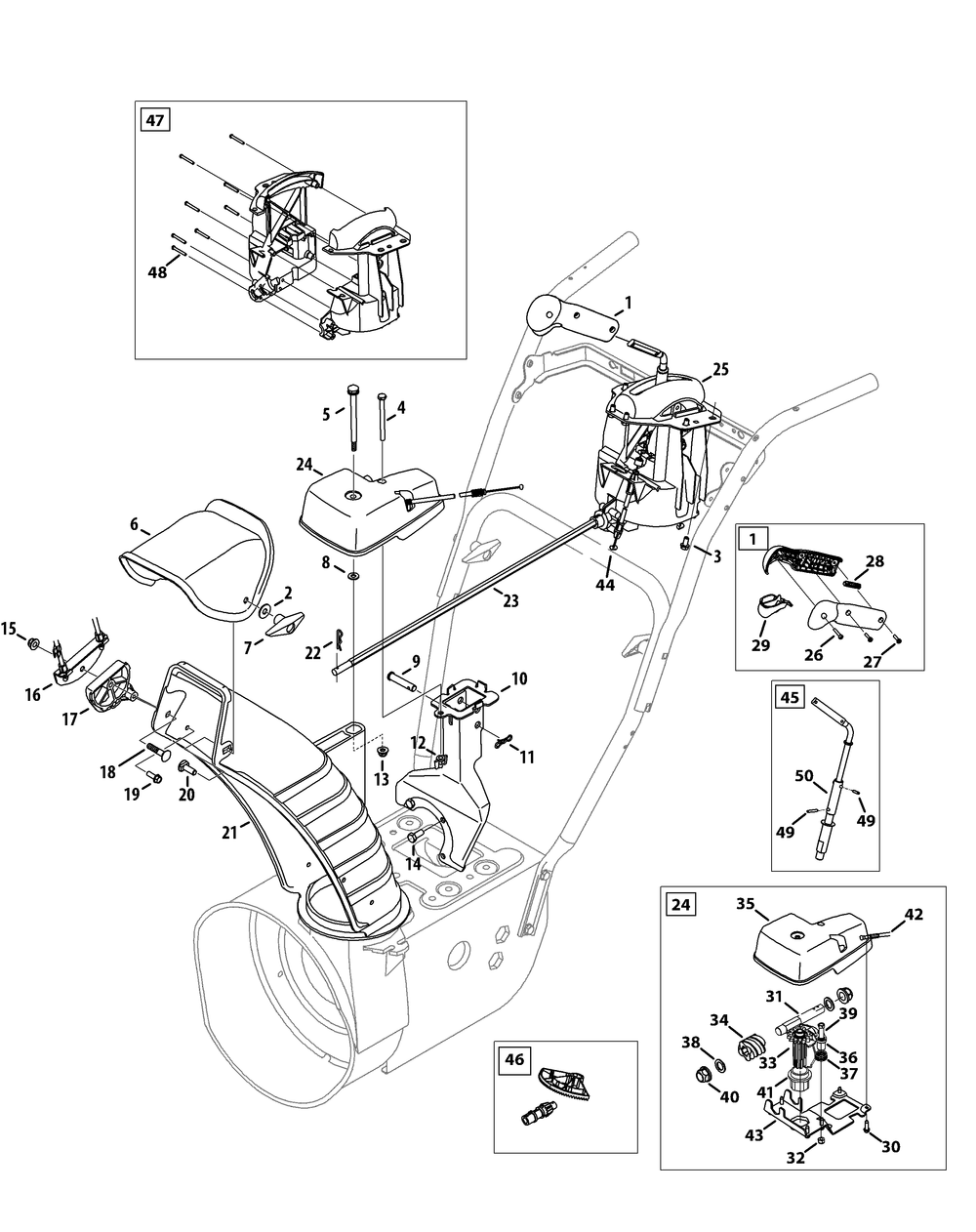 Chute 4-Way Extended Diagram and Parts List for 2X728TDE (31AH74TT710-31AH74TT756)(2013) Cub Cadet Snow Blower